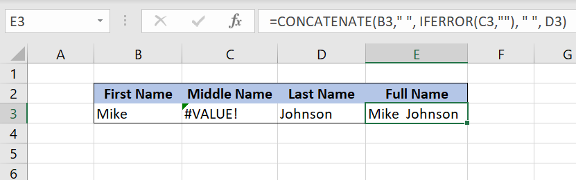 Image 10. CONCATENATE function error