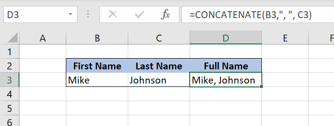 Image 4. Concatenation of two cells with a comma