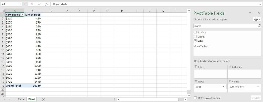 Image 4. Choosing fields for the pivot table