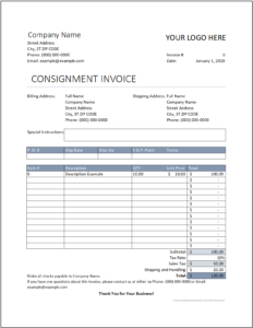 Excel Consignment Invoice Template – TutorialsForExcel