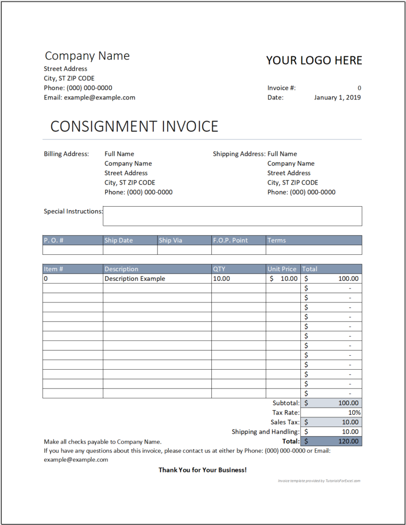 Excel Consignment Invoice Template Tutorialsforexcel