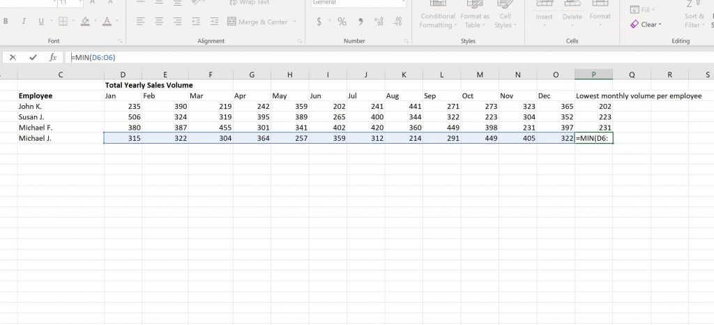 Finding the Lowest Monthly Volume in Excel